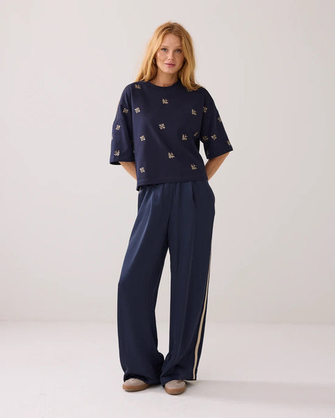 Summum Woman Boxy Sweat Top with Embelishment - Navy