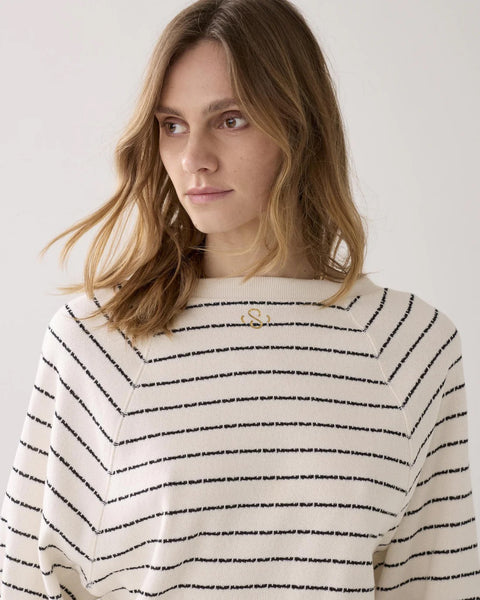 Summum Woman Jersey Striped Top - Ivory