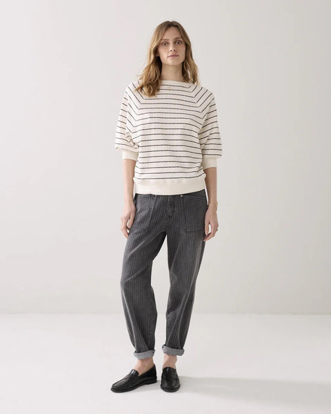 Summum Woman Jersey Striped Top - Ivory