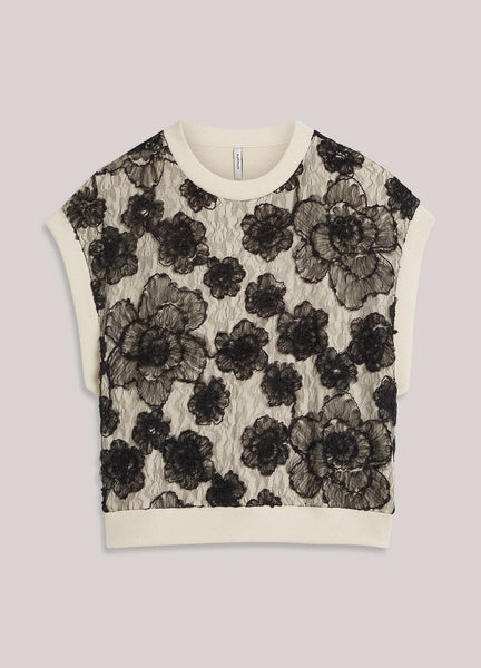 Summum Woman Sleevless Top with Lace - Ivory