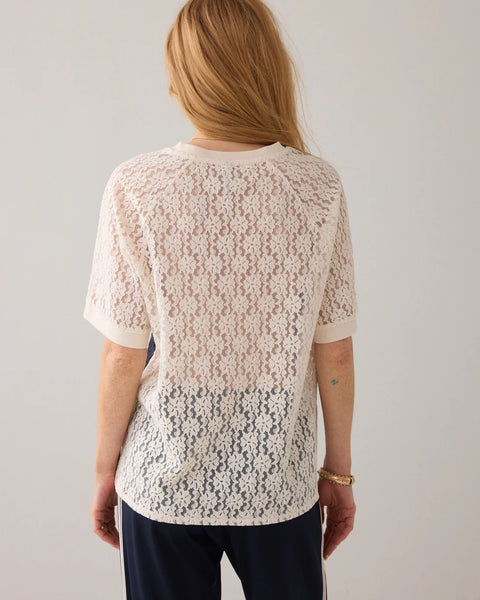 Summum Woman Baseball v Neck Shirt in Lace - Black / Ivory