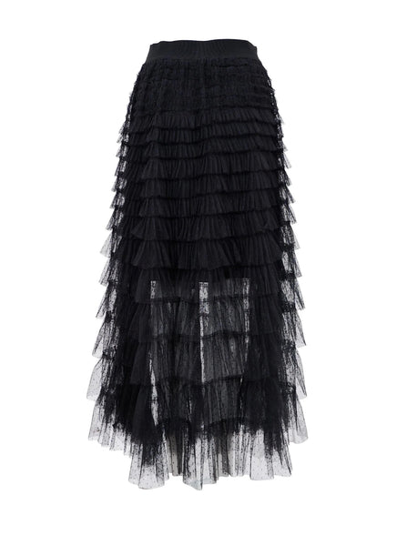 Black Colour Angelina Mesh Tiered Skirt - Black