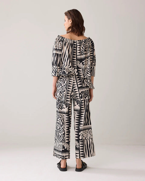 Summum Woman Trousers with Two-tone Print - Black 7/8th length