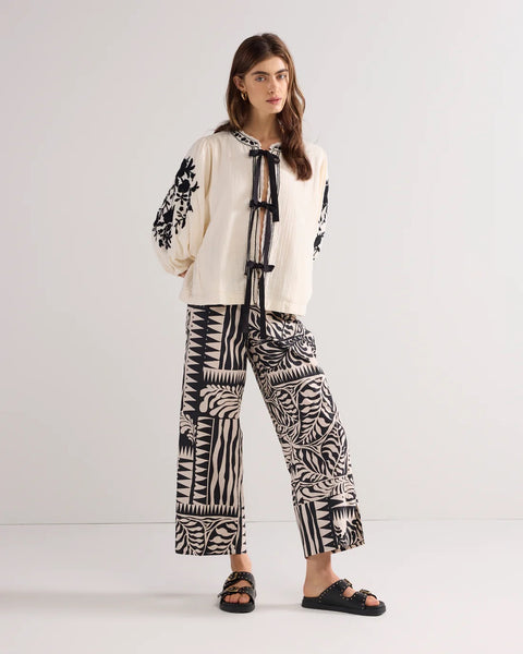 Summum Woman Trousers with Two-tone Print - Black 7/8th length