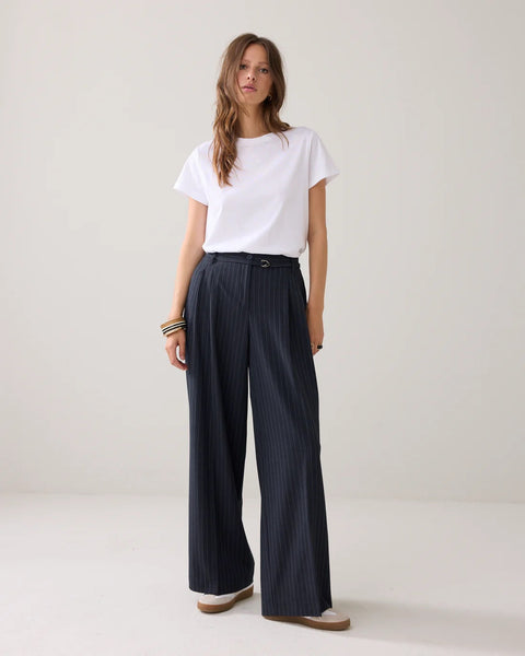 Summum Woman Wide Pinstripe Trousers - Midnight Blue