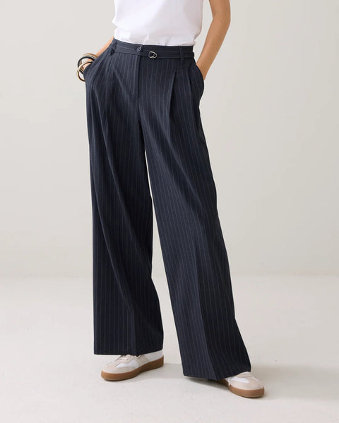 Summum Woman Wide Pinstripe Trousers - Midnight Blue