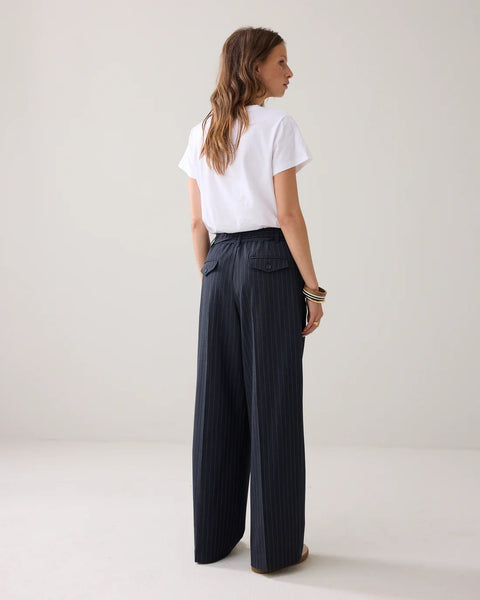 Summum Woman Wide Pinstripe Trousers - Midnight Blue