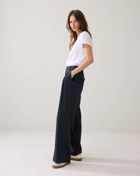 Summum Woman Wide Pinstripe Trousers - Midnight Blue