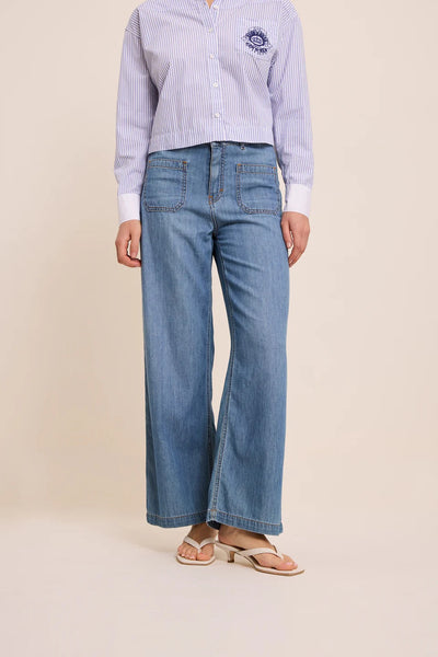 FIVE Paris Lucia Wide Leg Crop Jeans - Light Denim Blue