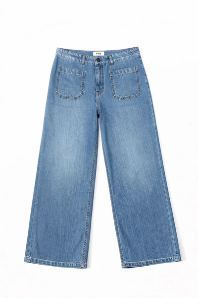 FIVE Paris Lucia Wide Leg Crop Jeans - Light Denim Blue