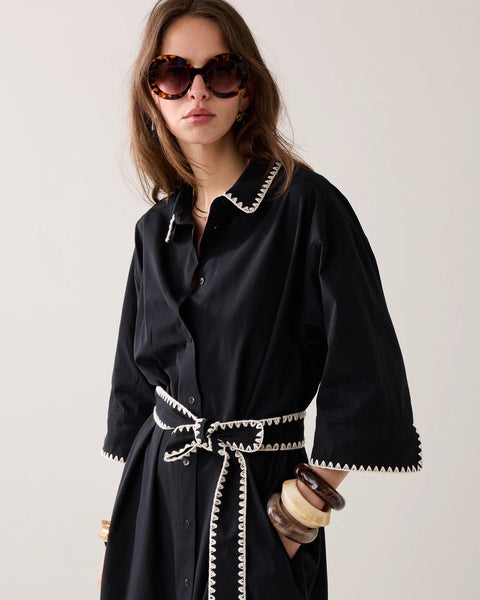 Summum Woman Shirt Dress with Contrasting Stitching - Black