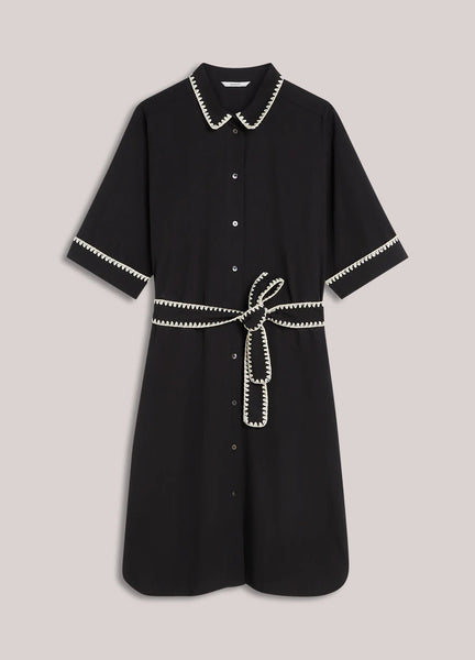 Summum Woman Shirt Dress with Contrasting Stitching - Black