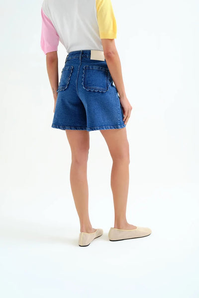 Compania Fantastica Blue Denim Shorts with Wavy Detail - Blue Denim