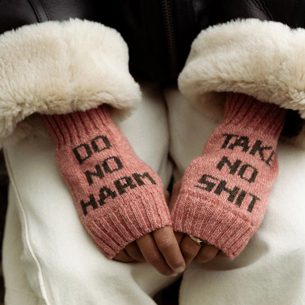 Black & Beech Do No Harm Take No Shit Wrist Warmers in Cloudberyy & Chaffinch