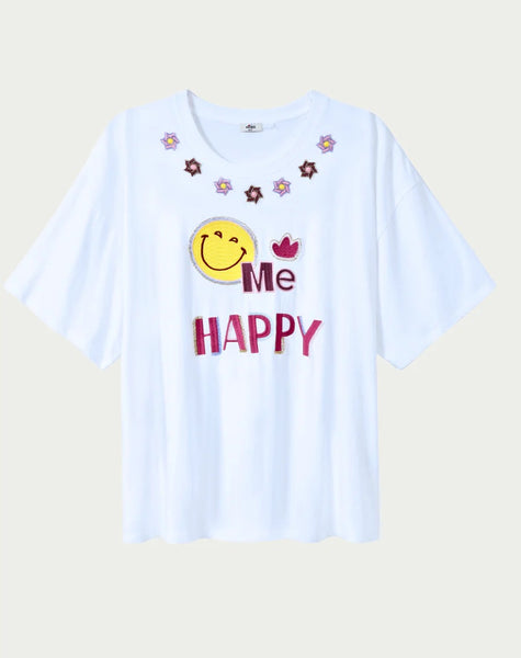 Me369 Angelina Happy Oversized T-Shirt - White