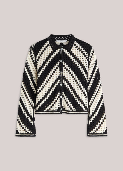 Summum Woman Crochet Cardigan with Diagonal Pattern