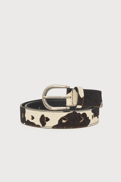 Fabienne Chapot Cow Print Hairy Belt - White/Black