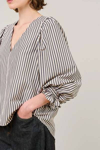 VI.VE.RE Remi V-Neck Stripe Blouse - Black / Cream