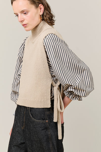 VI.VE.RE Remi V-Neck Stripe Blouse - Black / Cream