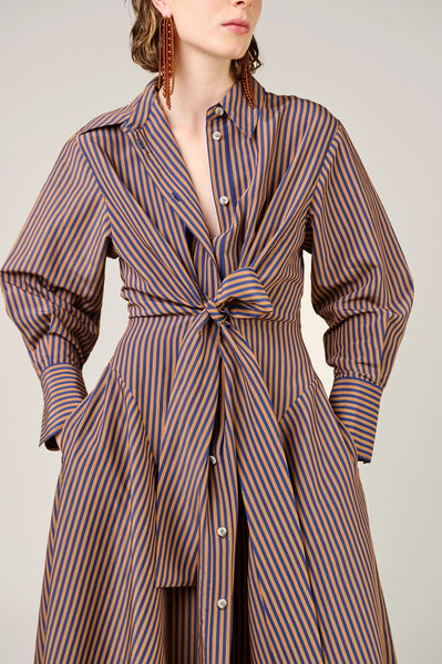 VI.VE.RE Alara Tie Front Shirt Dress - Navy / Brown