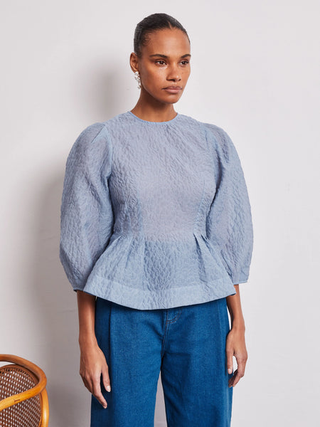 Vivere Ada Full Sleeve Bow Back Blouse - Blue