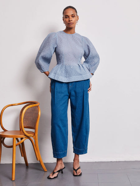 Vivere Ada Full Sleeve Bow Back Blouse - Blue