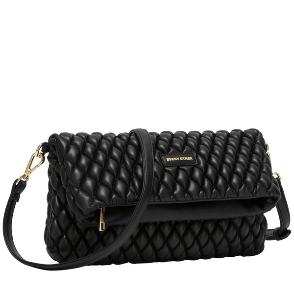 Every Other Quilted Flap Over Clutch Cross Body Bag - Black