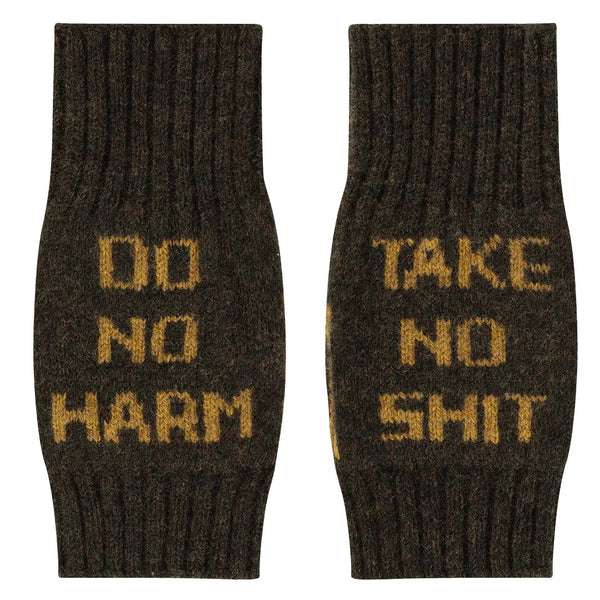 Black & Beech Do No Harm Take No Shit Wrist Warmers in Kelp