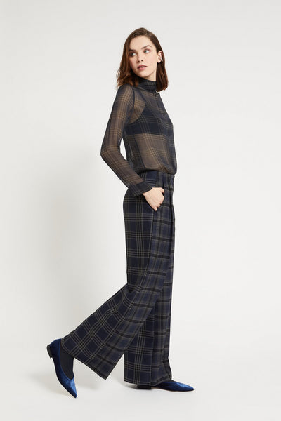 Ottod'Ame Printed Check Wide Leg Trousers - Check