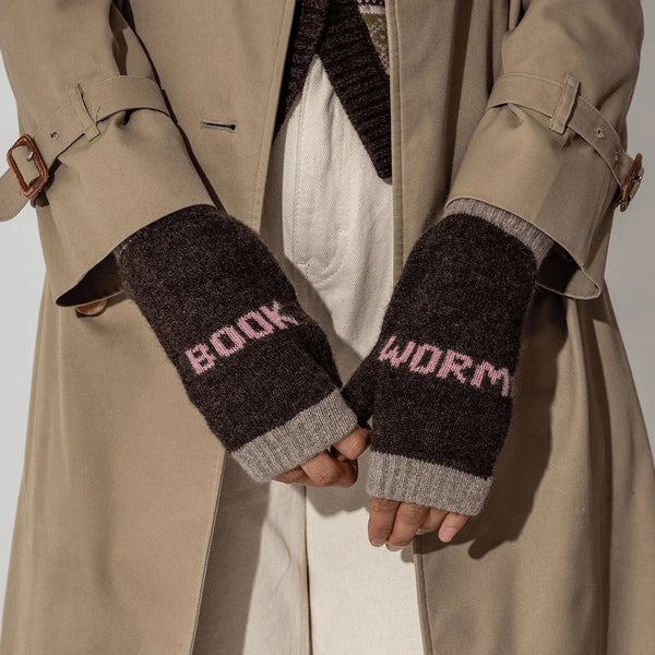 Black & Beech Book Worm Mittens in Cocoa & Calamine