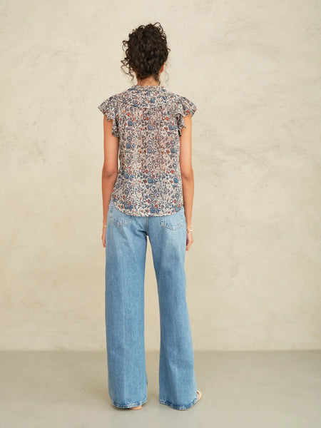 M.A.B.E. Cass Print Frill Top - Indigo / Rust