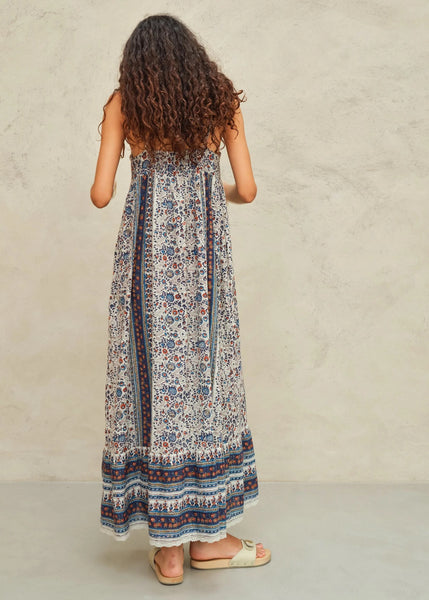 M.A.B.E. Apparel Cass Print Maxi Sundress - Indigo / Rust