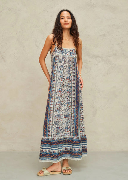M.A.B.E. Apparel Cass Print Maxi Sundress - Indigo / Rust