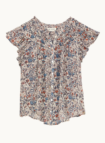M.A.B.E. Cass Print Frill Top - Indigo / Rust