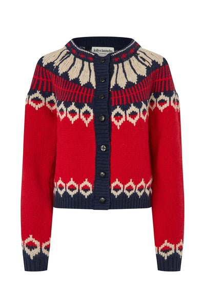 Lolly's Laudry ClareLL Cardigan with Nordic Knit - Red