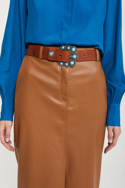 Ottod'Ame Faux Leather Midi Skirt - Cuoio