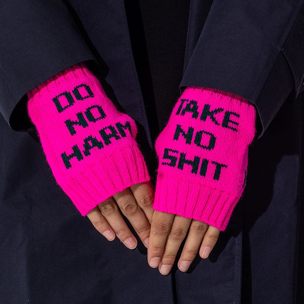 Black & Beech Do No Harm Take No Shit Wrist Warmers -Fluo Pink