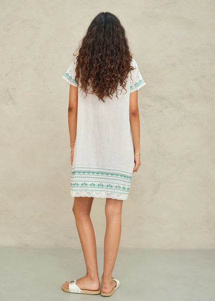 M.A.B.E Apparel Elsa Embroidered Sundress - Ecru / Green