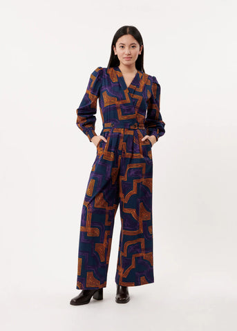 FRNCH Rachelle Maze Printed Jumpsuit - Navy