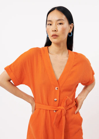 FRNCH Cotton Belted Playsuit - Orange