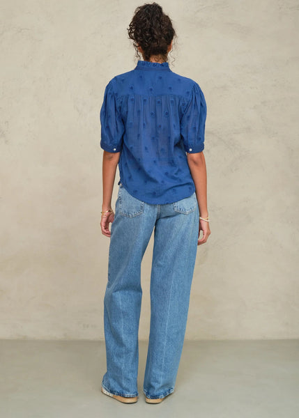 M.A.B.E Apparell Frani Short Sleeve Blouse - Cobalt