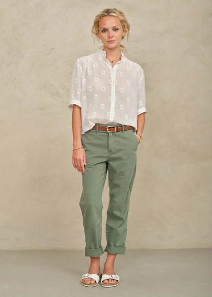M.A.B.E Apparell Frani Short Sleeve Blouse - White