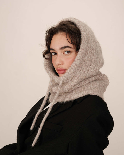 Grace & Mila Samurai Knitted Hood - Taupe