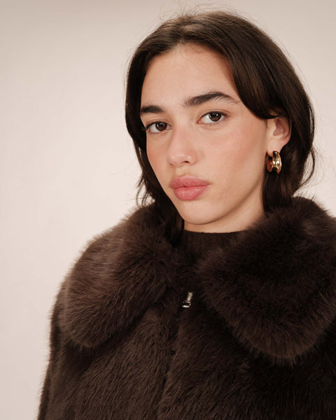 Grace & Mila Short Faux Fur Jacket - Chocolate