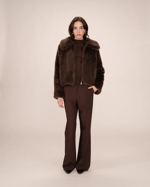 Grace & Mila Short Faux Fur Jacket - Chocolate