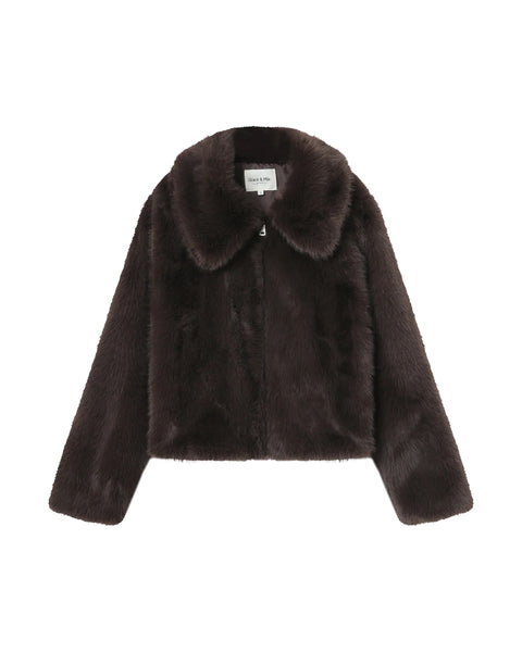 Grace & Mila Short Faux Fur Jacket - Chocolate