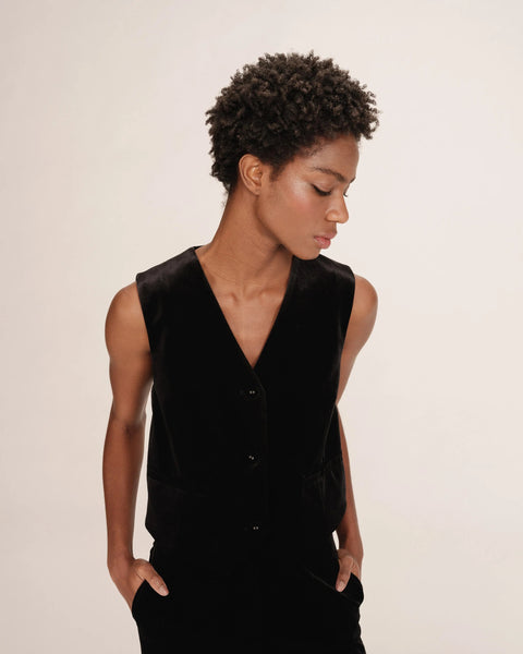 Grace & Mila Totem Velvet Waistcoat - Black