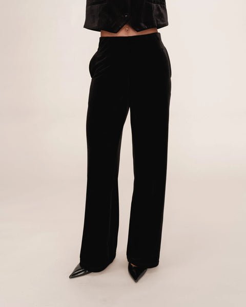 Grace & Mila Tiger Velvet Wide Leg Trousers - Black