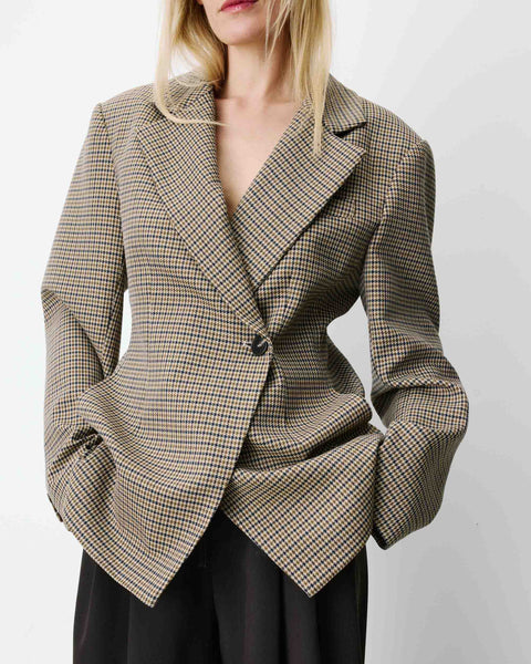 Grace & Mila Almond Tailored Houndstooth Blazer - Beige