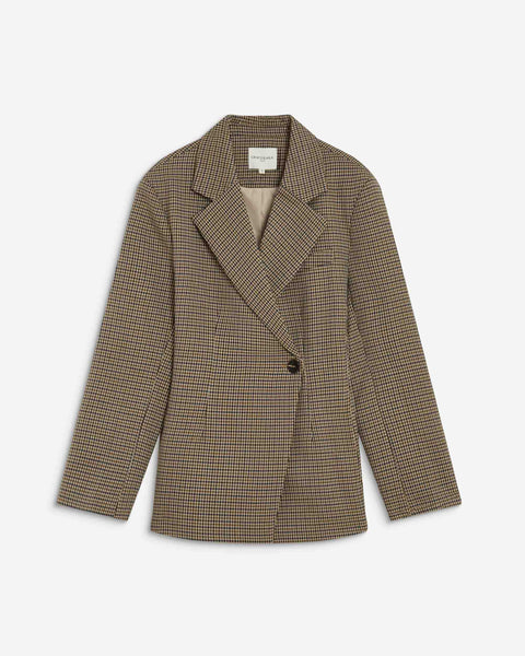 Grace & Mila Almond Tailored Houndstooth Blazer - Beige
